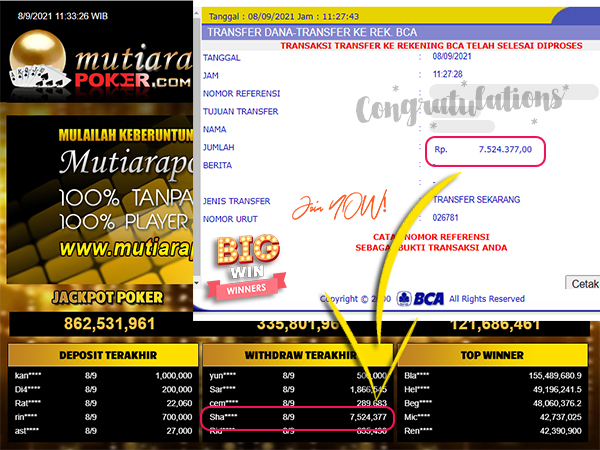 BUKTI TRANSFER 7 JUTA MEMBER BANDAR Q