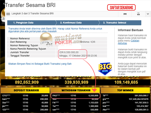 BUKTI TRANSFER 6.5 JUTA MEMBER BANDAR Q