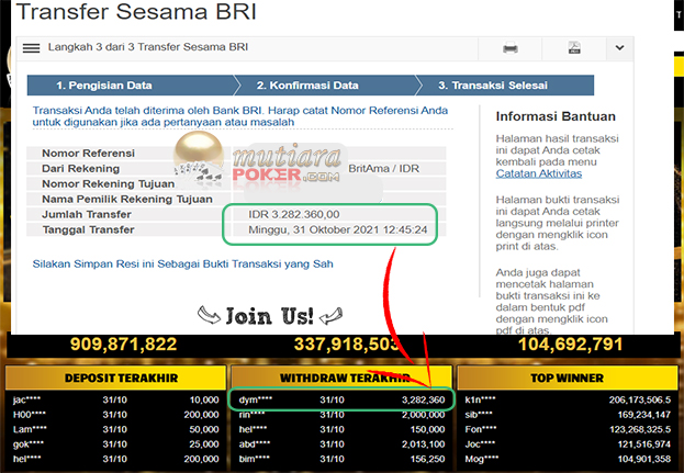 BUKTI TRANSFER 3 JUTA MEMBER BANDAR Q