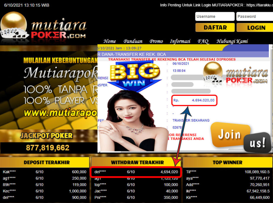 BUKTI TRANSFER 4.6 JUTA MEMBER BANDAR Q