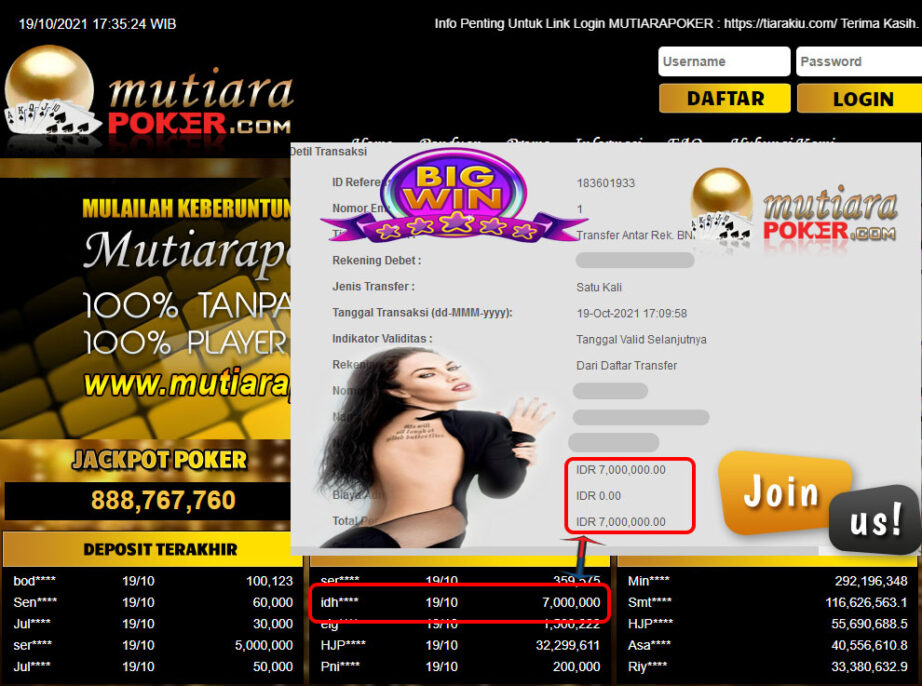 BUKTI TRANSFER 7 JUTA MEMBER BANDAR Q