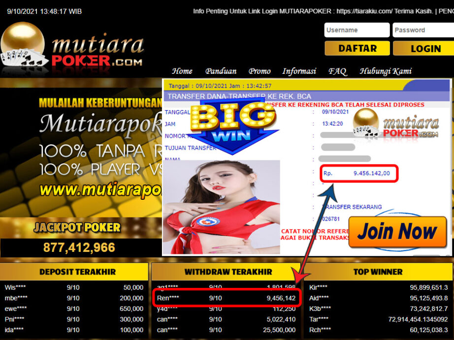 BUKTI TRANSFER 9.4 JUTA MEMBER BANDAR Q