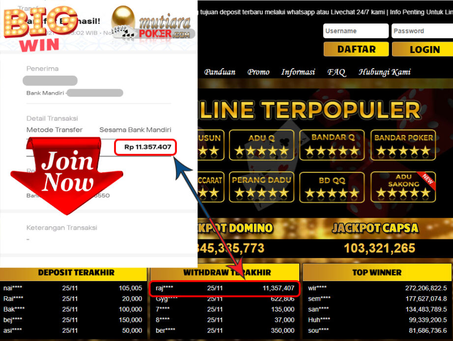 BUKTI TRANSFER 11.3 JUTA MEMBER BANDAR Q