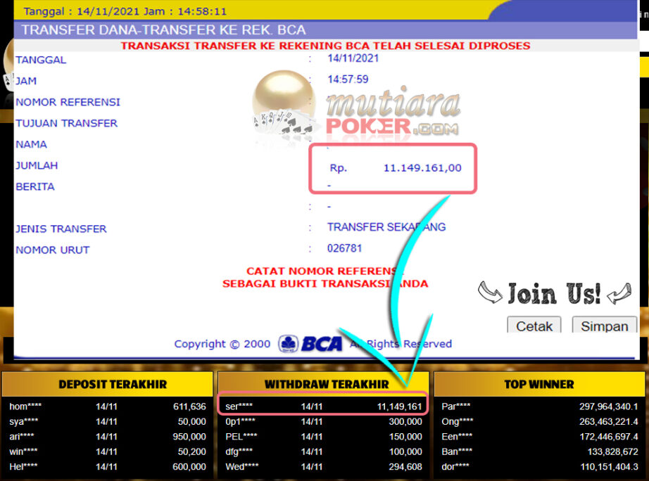 BUKTI TRANSFER 11 JUTA MEMBER BANDAR Q