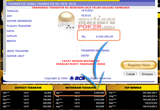 BUKTI TRANSFER 6 JUTA MEMBER BANDAR Q