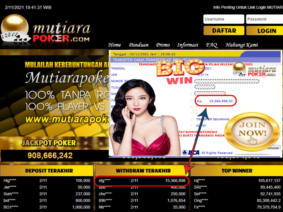 BUKTI TRANSFER 15.3 JUTA MEMBER BANDAR Q