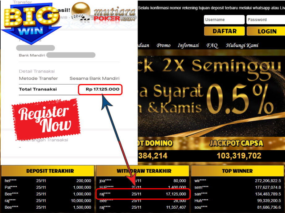 BUKTI TRANSFER 17.1 JUTA MEMBER BANDAR Q