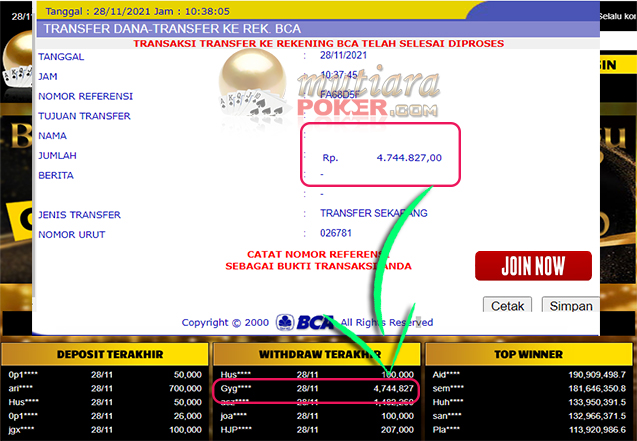 BUKTI TRANSFER 4 JUTA MEMBER BANDAR Q