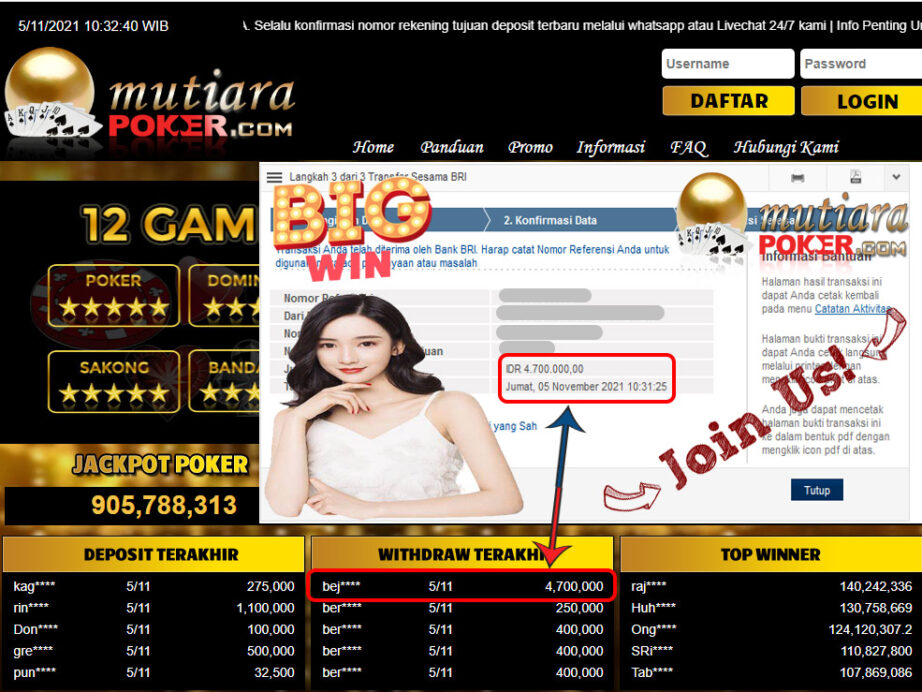 BUKTI TRANSFER 4.7 JUTA MEMBER BANDAR Q