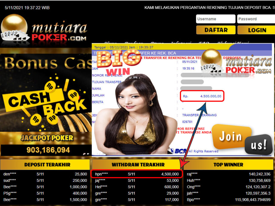 BUKTI TRANSFER 4.5 JUTA MEMBER BANDAR Q