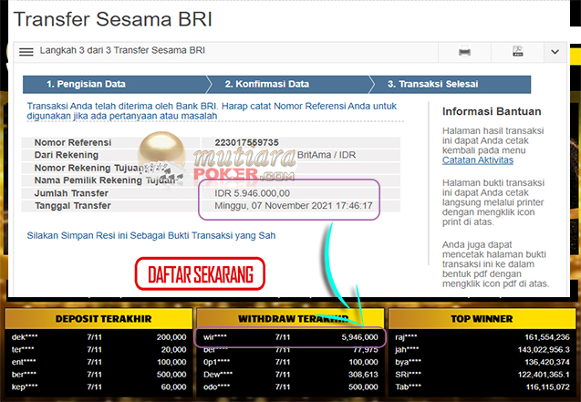 BUKTI TRANSFER 5 JUTA MEMBER BANDAR Q