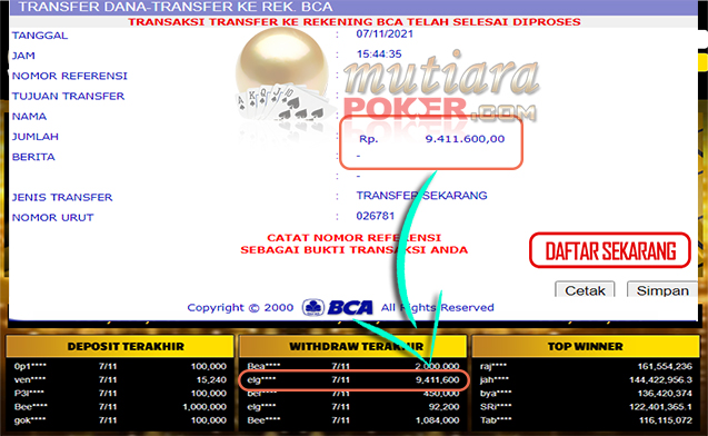 BUKTI TRANSFER 9 JUTA MEMBER BANDAR Q