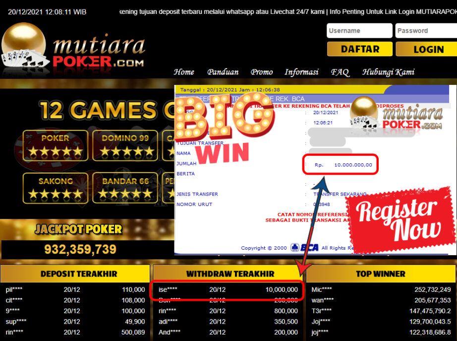 Bukti Withdraw ( 10.000.000 ) Member Setia Mutiarapoker