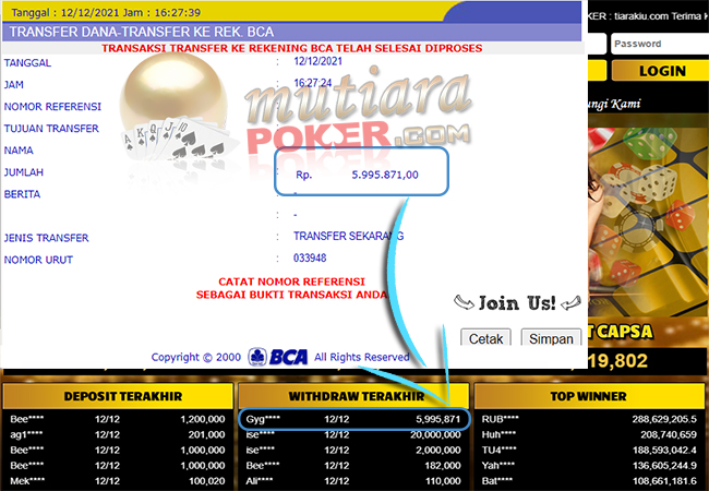 Bukti Withdraw ( 5.995.871 ) Member Setia Mutiarapoker