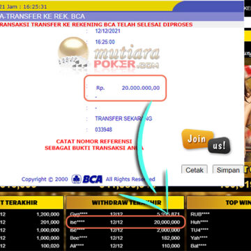 Bukti Withdraw ( 20.000.000 ) Member Setia Mutiarapoker