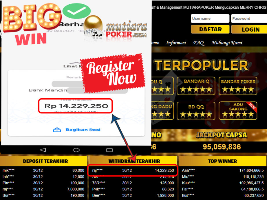 Bukti Withdraw ( 14.229.250 ) Member Setia Mutiarapoker