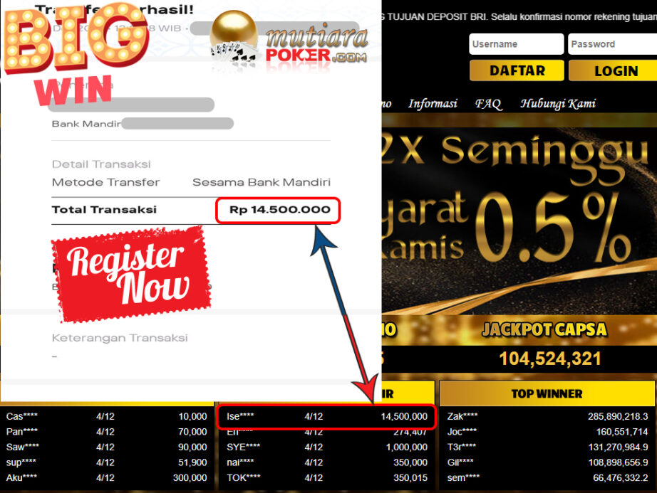 Bukti Withdraw (14.500.000) Member Setia Mutiarapoker