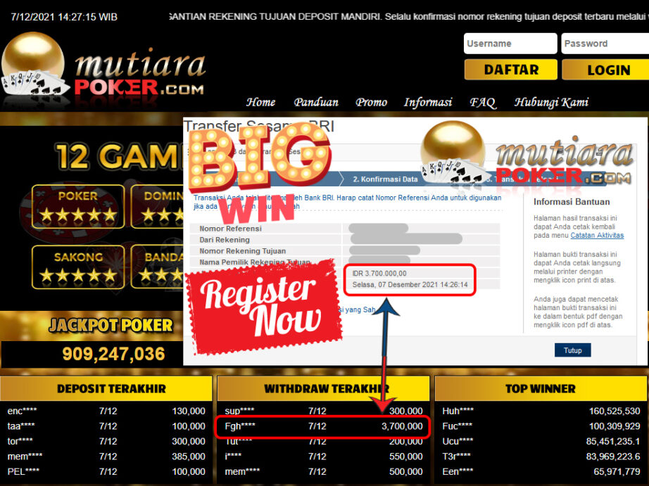 Bukti Withdraw ( 3.700.000 ) Member Setia Mutiarapoker