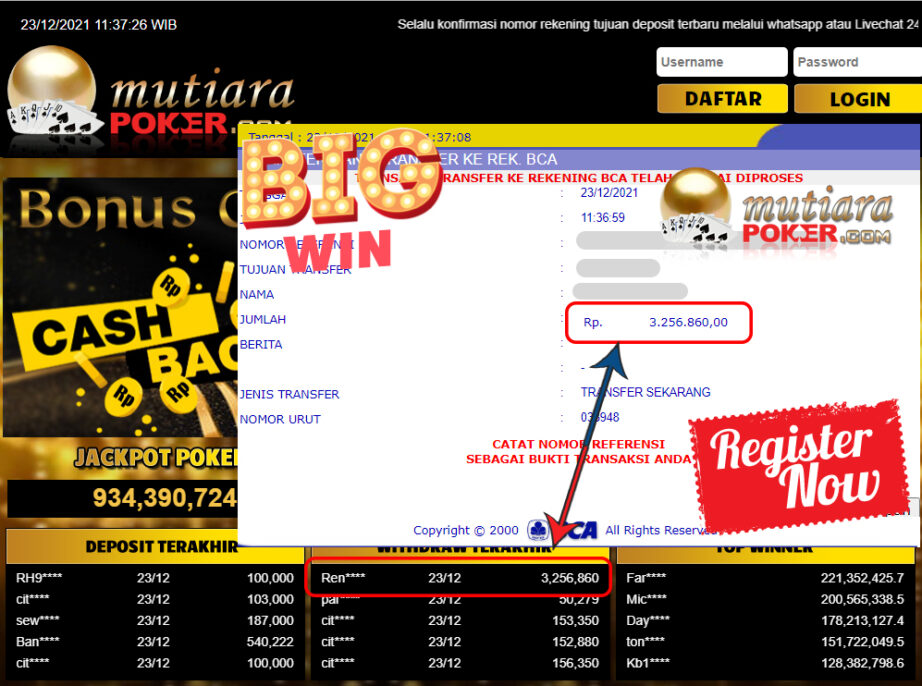 Bukti Withdraw ( 3.256.860 ) Member Setia Mutiarapoker