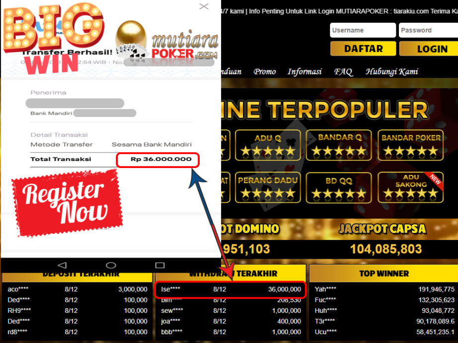 Bukti Withdraw ( 36.000.000 ) Member Setia Mutiarapoker