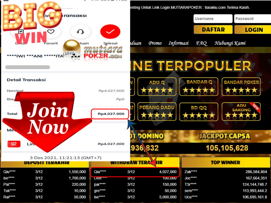 Bukti Withdraw (4.027.000) Member Setia Mutiarapoker