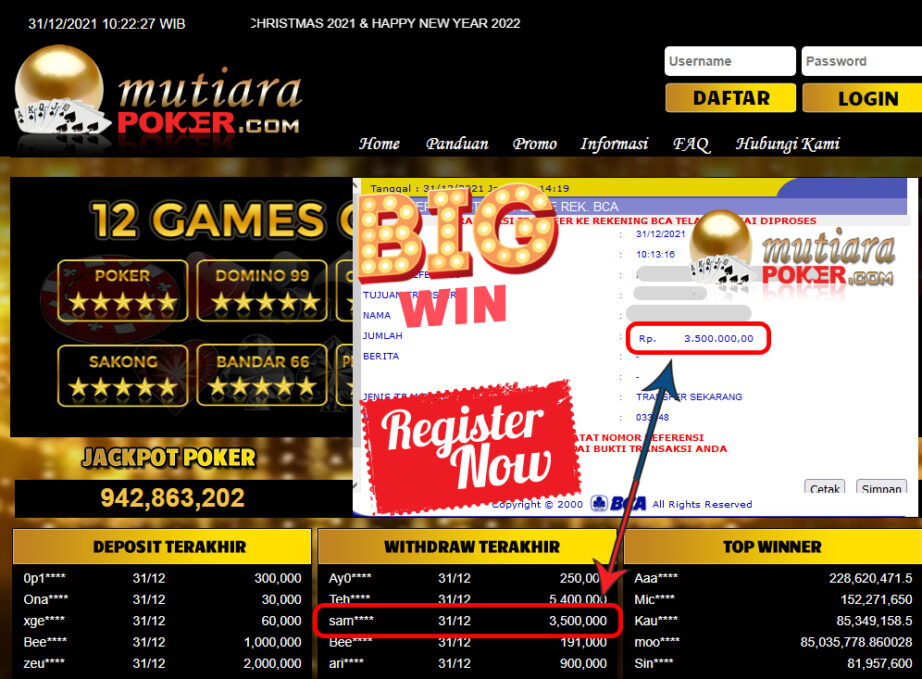 Bukti Withdraw ( 3.500.000 ) Member Setia Mutiarapoker