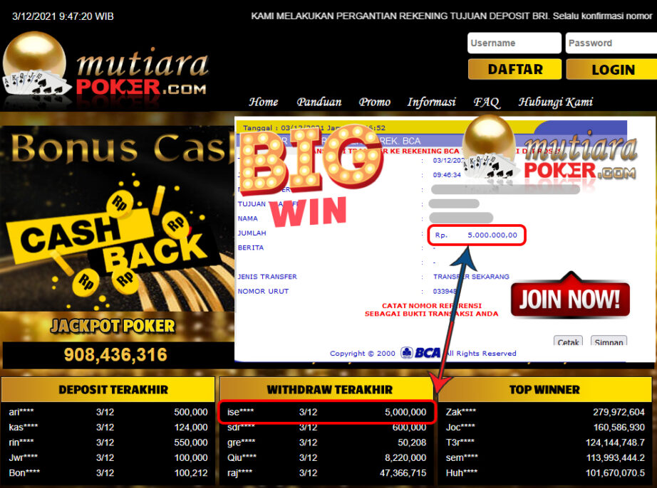 Bukti Withdraw (5.000.000) Member Setia Mutiarapoker