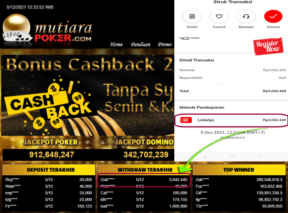 Bukti Withdraw ( 3.042.440 ) Member Setia Mutiarapoker