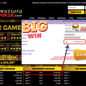 Bukti Withdraw ( 5.939.000 ) Member Setia Mutiarapoker