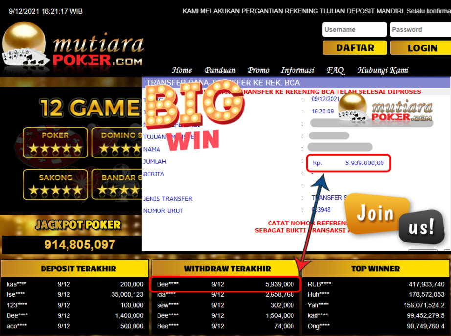 Bukti Withdraw ( 5.939.000 ) Member Setia Mutiarapoker