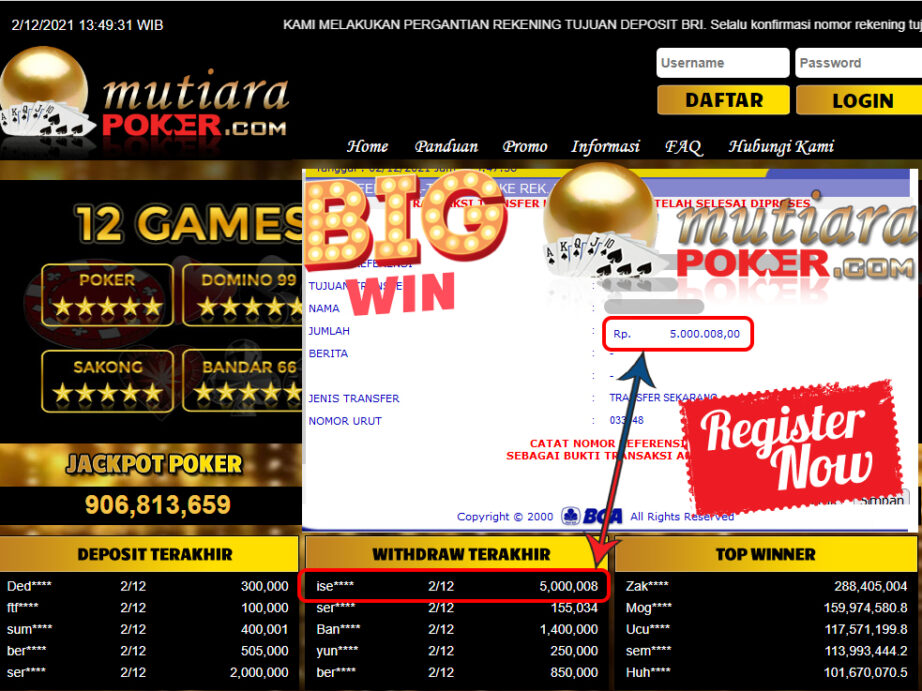 Bukti Withdraw (5.000.008) Member Setia Mutiarapoker