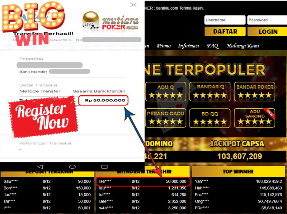 Bukti Withdraw ( 50.000.000 ) Member Setia Mutiarapoker