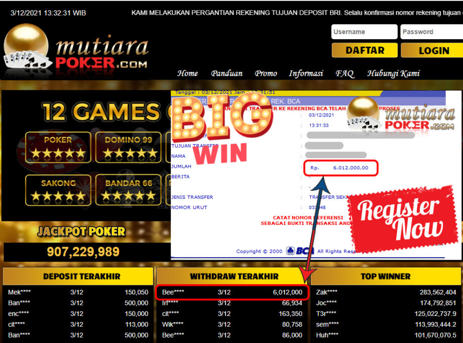 Bukti Withdraw (6.012.000) Member Setia Mutiarapoker