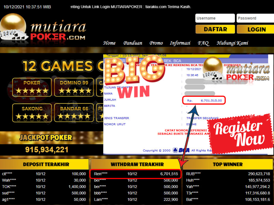 Bukti Withdraw ( 6.701.515 ) Member Setia Mutiarapoker