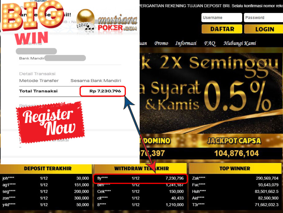 Bukti Withdraw (7.230.796) Member Setia Mutiarapoker