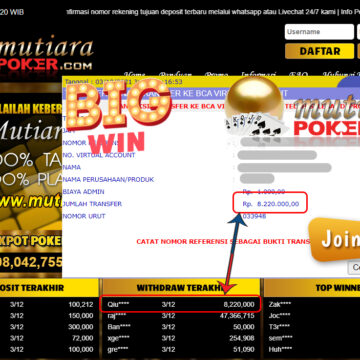 Bukti Withdraw (8.220.000) Member Setia Mutiarapoker