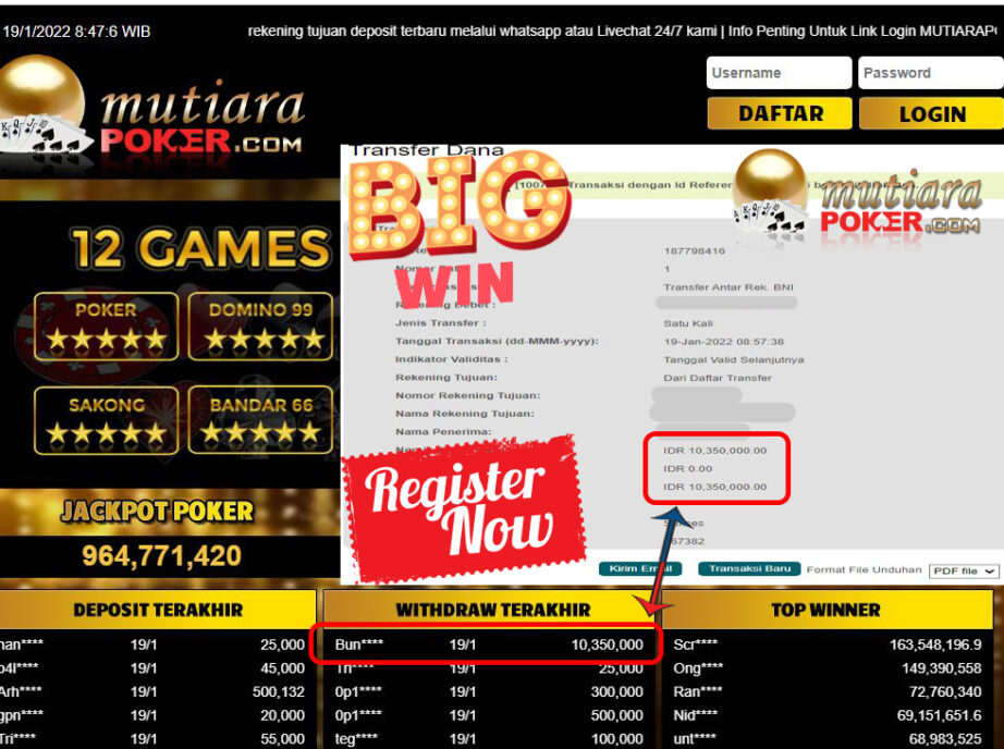 Bukti Withdraw (10.350.000) Member Setia Mutiarapoker