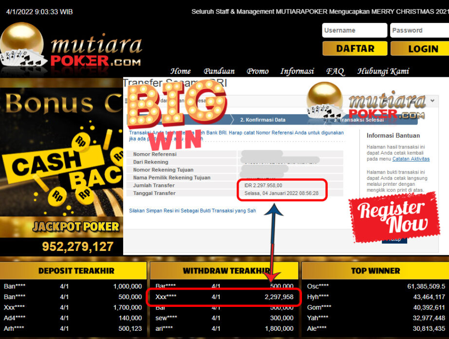 Bukti Withdraw ( 2.297.958) Member Setia Mutiarapoker