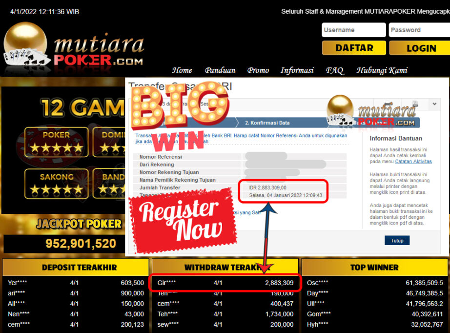 Bukti Withdraw ( 2.883.309) Member Setia Mutiarapoker