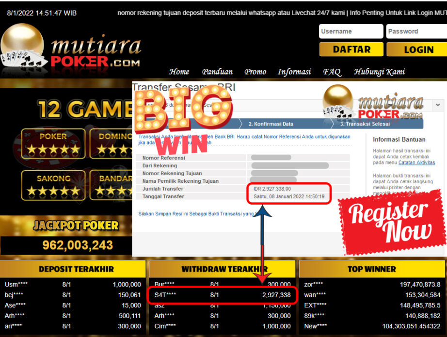 Bukti Withdraw ( 2.927.338 ) Member Setia Mutiarapoker