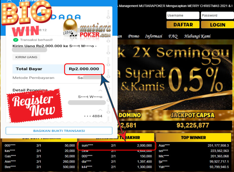 Bukti Withdraw ( 2.000.000 ) Member Setia Mutiarapoker