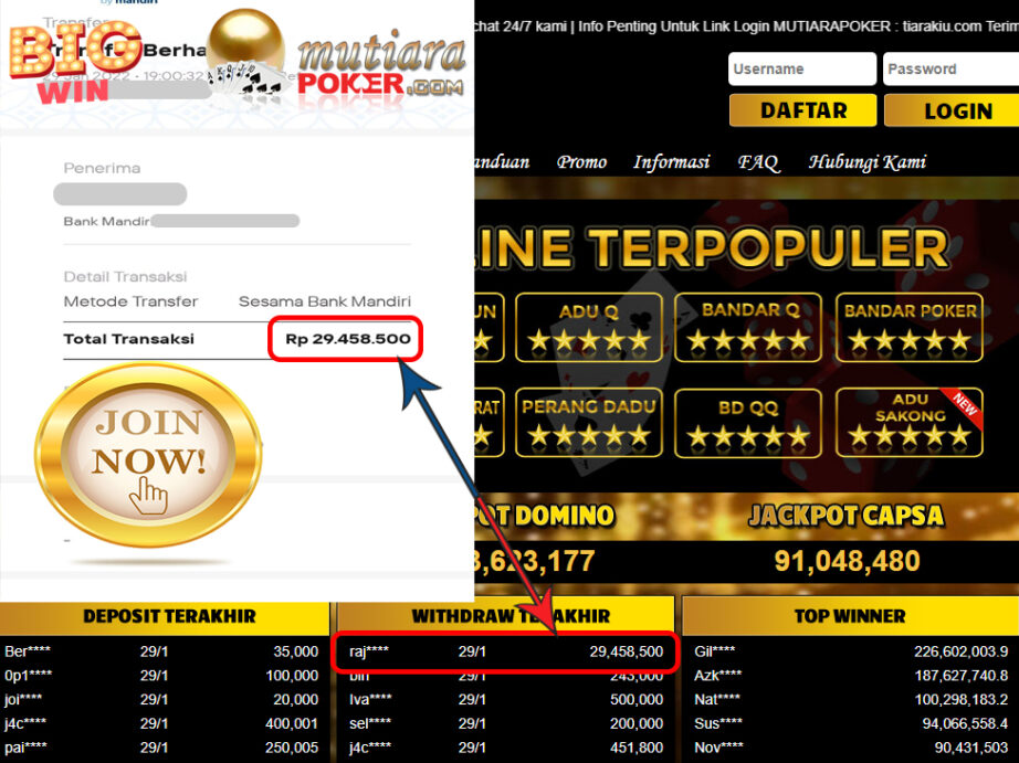 Bukti Withdraw (29.458.500) Member Setia Mutiarapoker