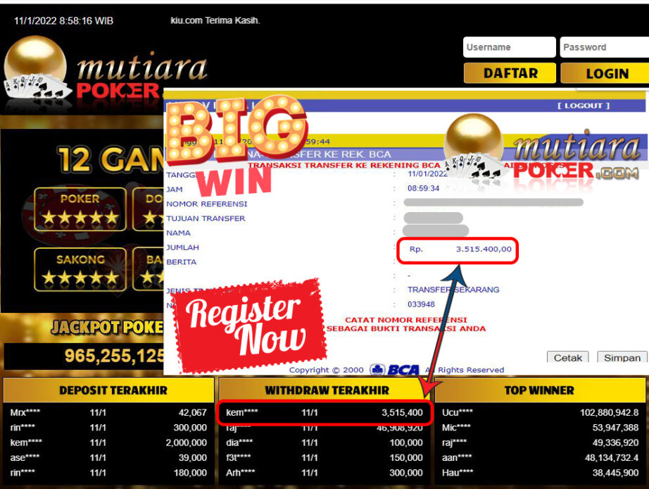 Bukti Withdraw ( 3.515.400 ) Member Setia Mutiarapoker