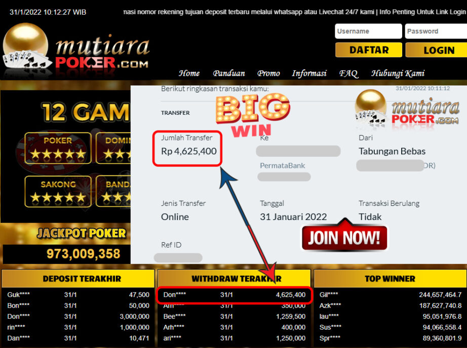 Bukti Withdraw (4.625.400) Member Setia Mutiarapoker