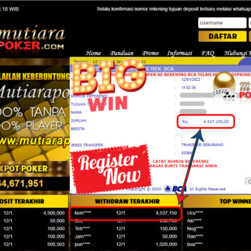 Bukti Withdraw ( 4.537.150 ) Member Setia Mutiarapoker