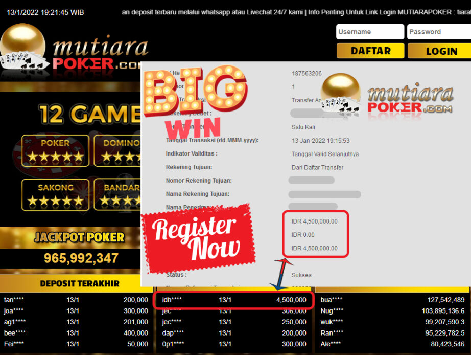 Bukti Withdraw (4.500.000 ) Member Setia Mutiarapoker