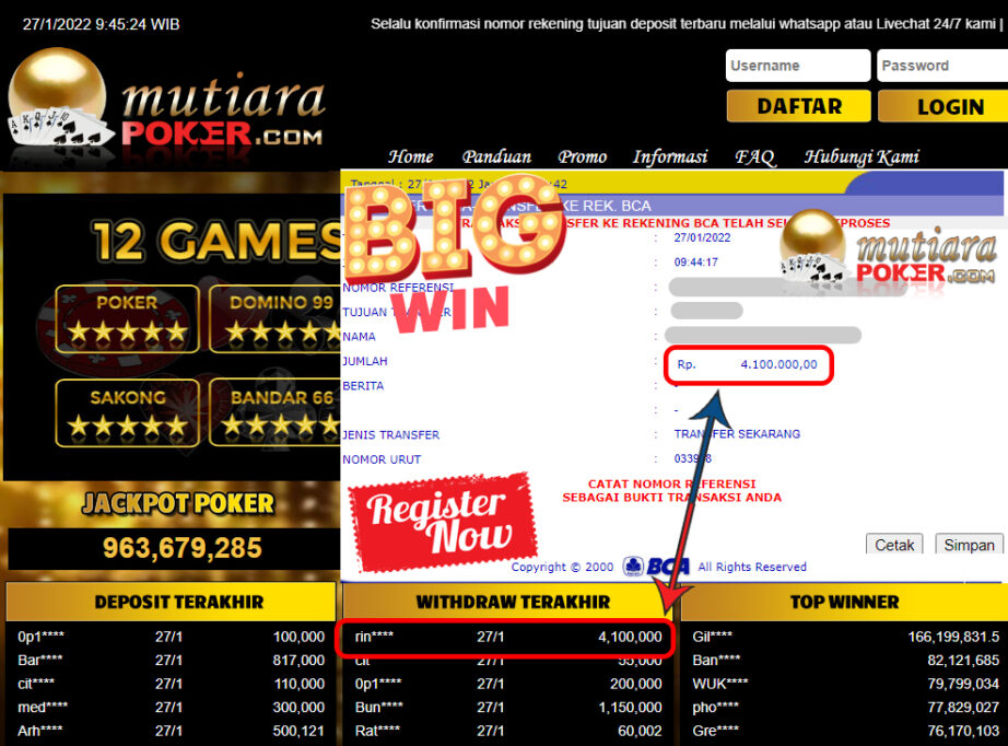 Bukti Withdraw (4.100.000) Member Setia Mutiarapoker