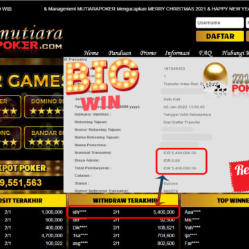 Bukti Withdraw ( 5.400.000 ) Member Setia Mutiarapoker