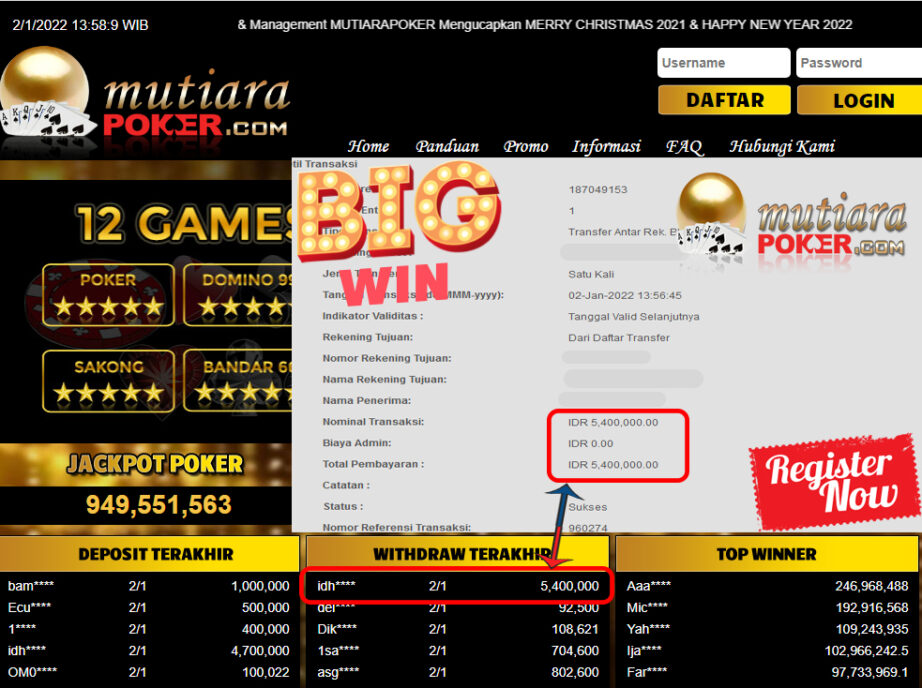 Bukti Withdraw ( 5.400.000 ) Member Setia Mutiarapoker