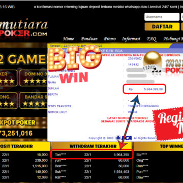 Bukti Withdraw (5.964.395) Member Setia Mutiarapoker